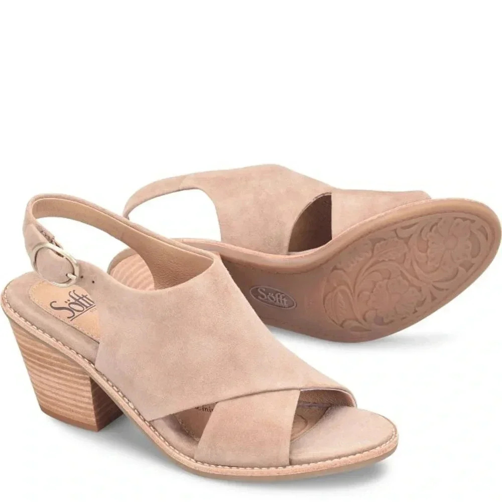 Sofft Blush Suede Open-Toe Slingback Block Heel Sandals